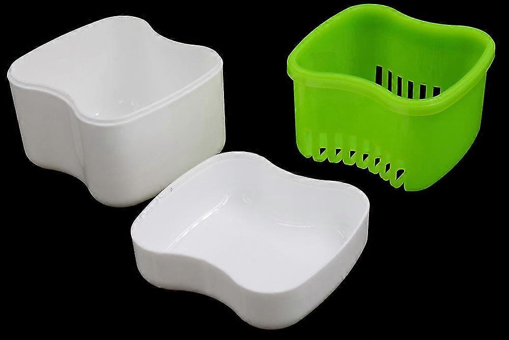 New Denture Bath Box Case Dental False Teeth Storage Container Rinsing Basket