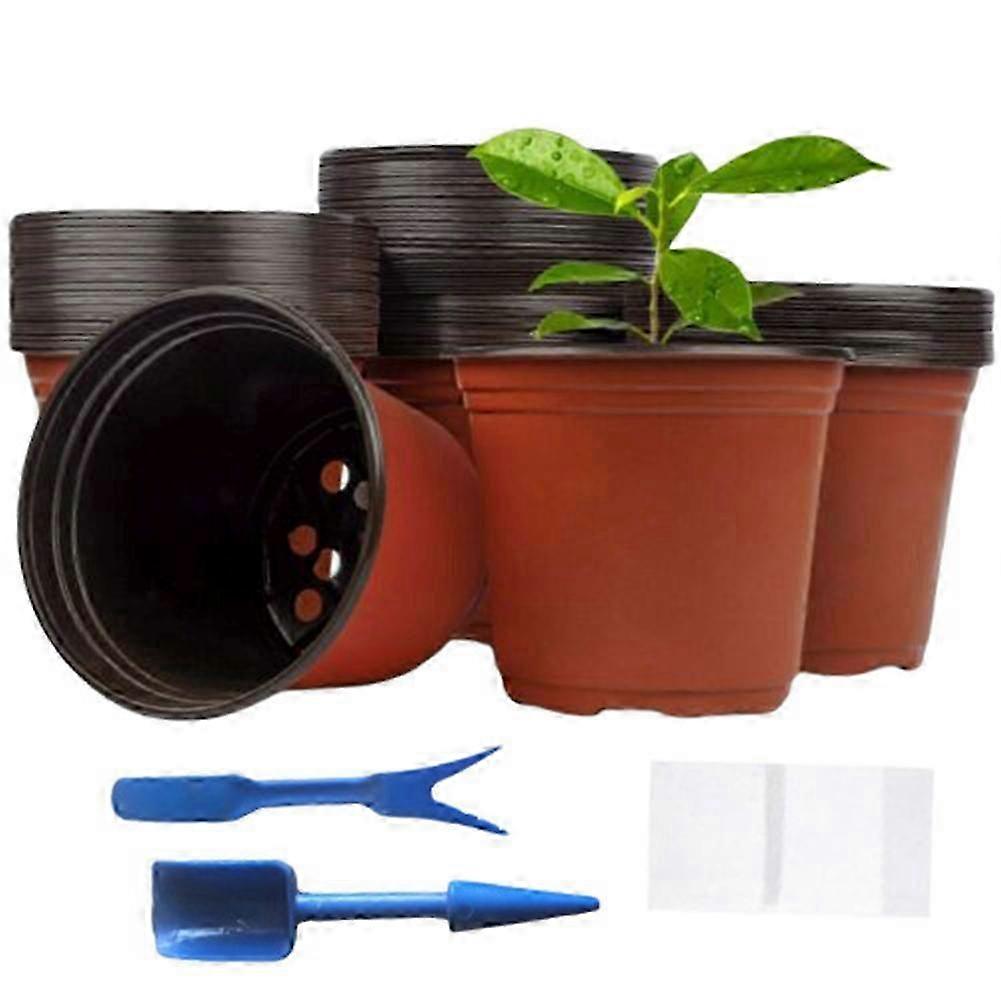 100 Pcs 6Inch Plastic Plants Pots Nursery Pots with Label Garden Tools