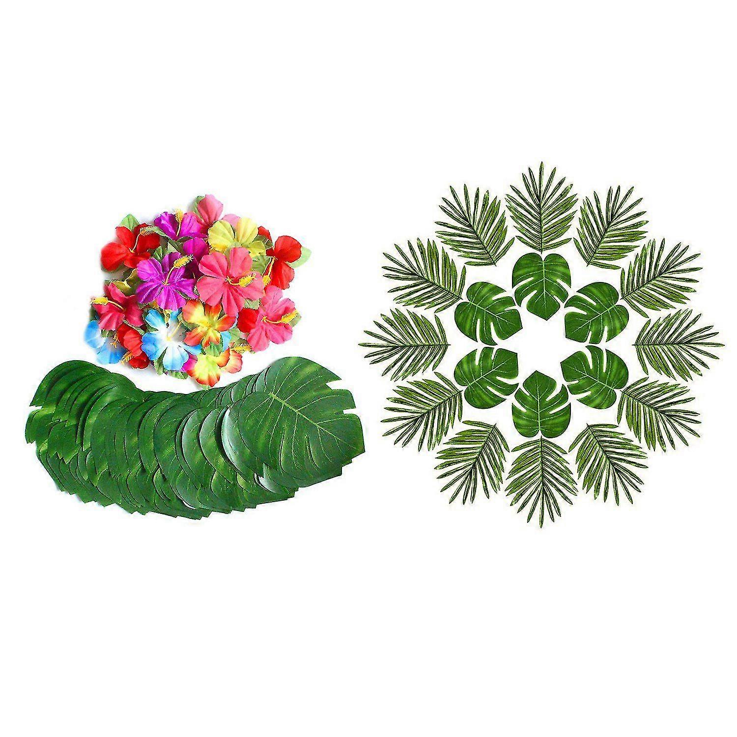 24pcs Palm Leaves Luau Party Decoration Artificial Simulation Tropical Monstera Plant Leaves & 60pc