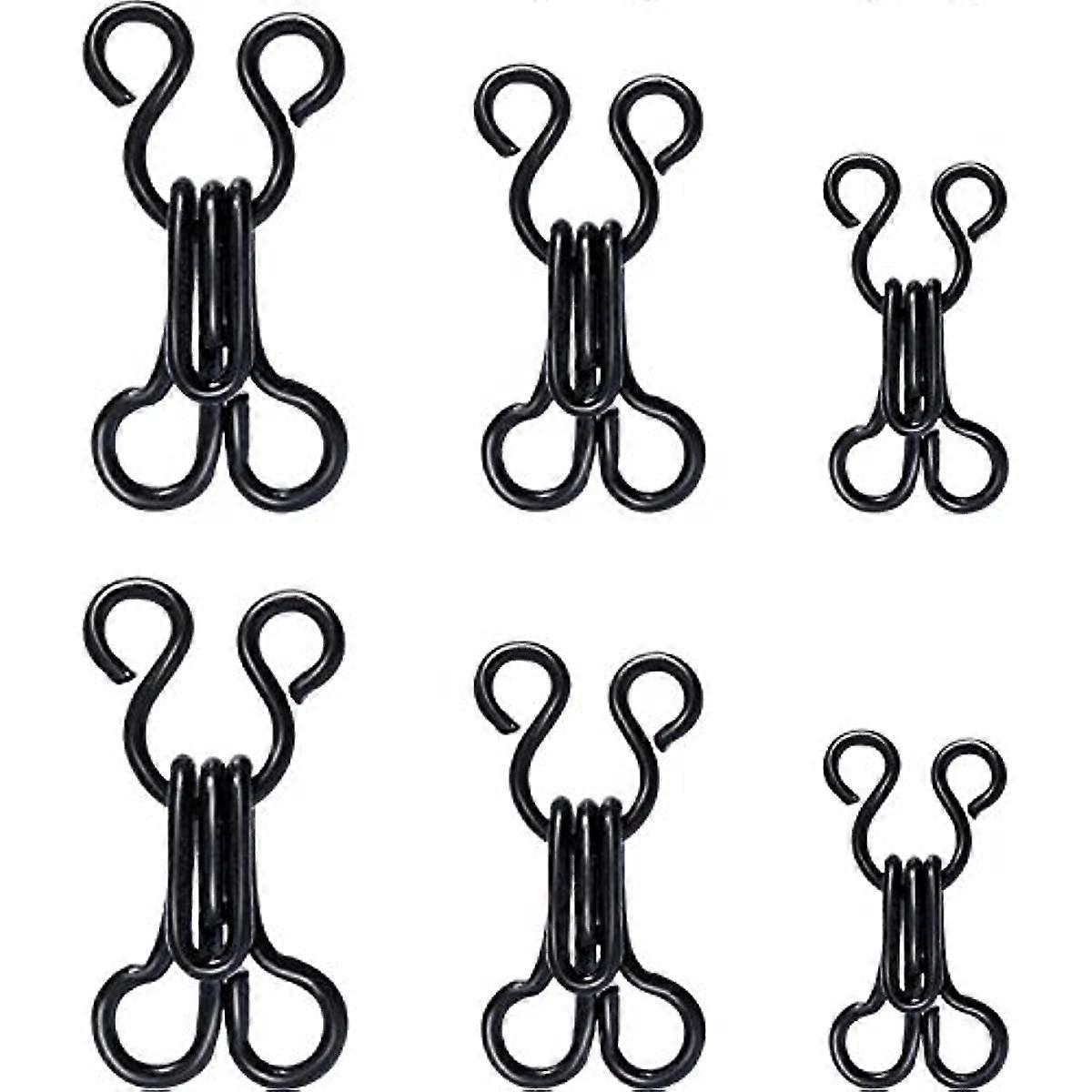 50 مجموعة خطافات خياطة وإغلاق عيون لحمالة الصدر والملابس 3 مقاسات (أسود)