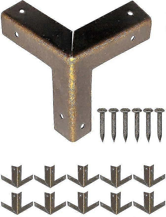 10 Pack Antique Metal Furniture Corners, Edge Protector Corners For Crates And Furniture - Vintage Style Aged Brass - 32 X 32 Mm