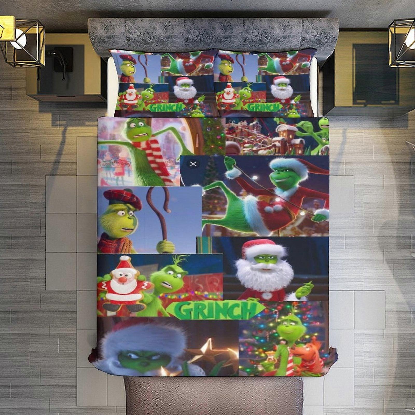 v862 סדינים מצעים סט מצעים 3 חלקים, סט שמיכת גרינץ' לחג המולד לילדים בנים נוער טווין 3D ערכות מצעי מיקרופייבר קלות משקל (שמיכה C אחת