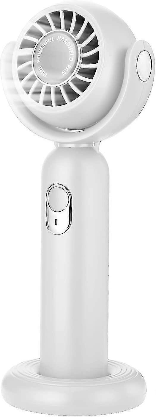 mini portable fan, handheld fan strong wind 3 speed 130 rotation, small usb charging fan with base, white