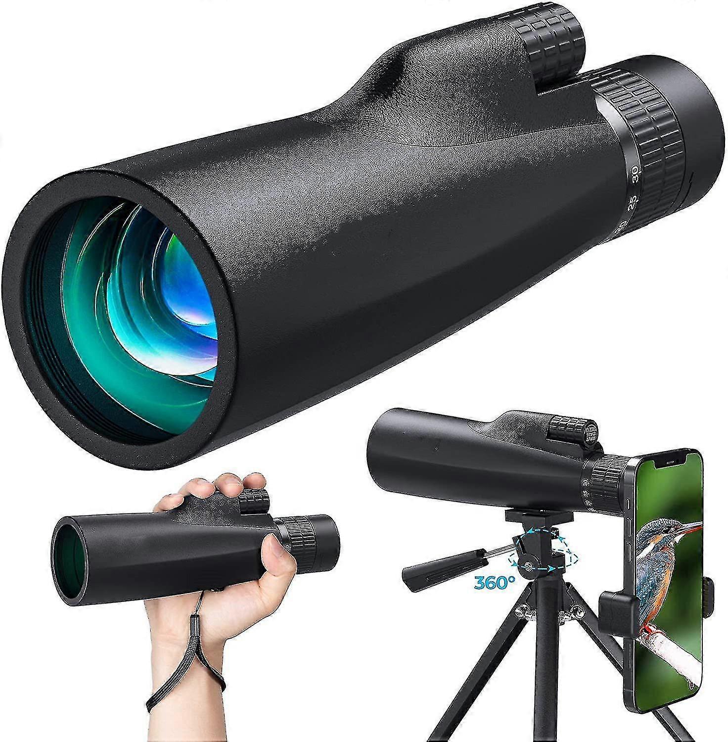 10-30x50 Hd Monocular Telescope High Power Magnification Monocular For Adults With Smartphone Holder, Rotatable Tripod, Bak4 Prism And Fmc For Wild An