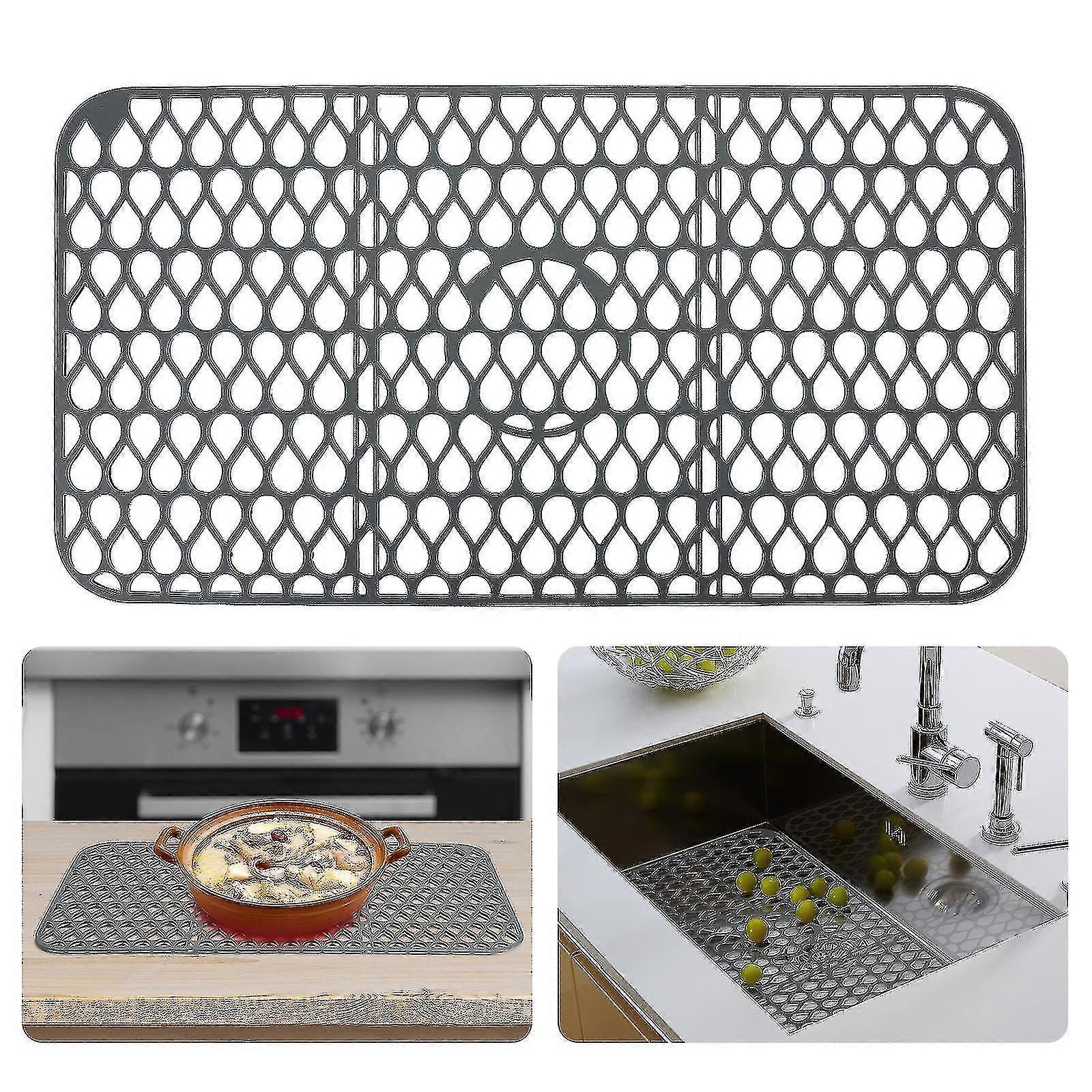 حصيرة بالوعة سيليكون ، حصيرة شبكة مقاومة للحرارة مع وسادات قدم ، حصائر تصريف مضادة للانزلاق قابلة للطي لحوض المطبخ ، رمادي