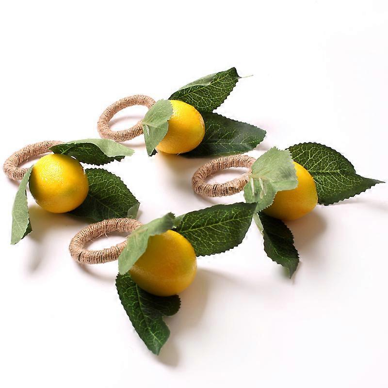 Set of 4 Handmade Napkin Rings, Fake Lemon Vine Napkin Ring for Wedding, Dinner, Banquet, Napkin for Christmas, Thanksgiving, Birthday (Lemon)