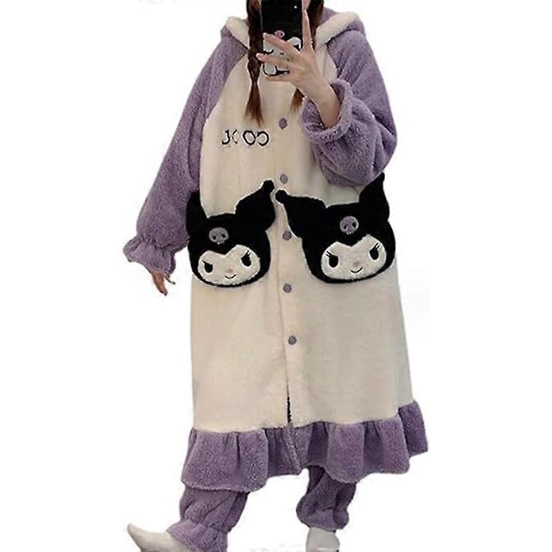 Fuzzy Pajama Set for Women Soft Plush Robe and Fleece Pants 2 Piece Sleepwear