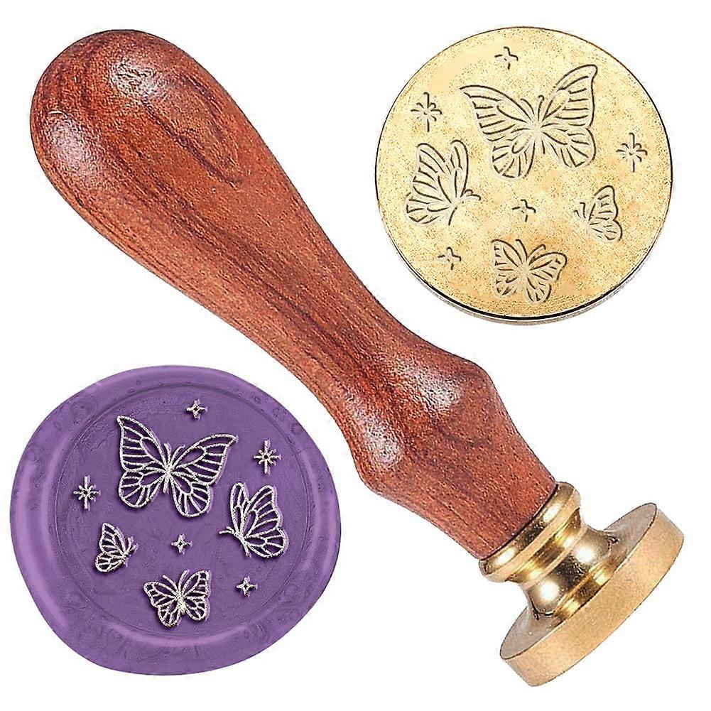 Butterfly Wax Seal Stamp Embossed Stamp Sealing Removable 1" Brass Wax Seal Stamp Head with Wooden Handle for Wedding Engagement Invitations Envelopes