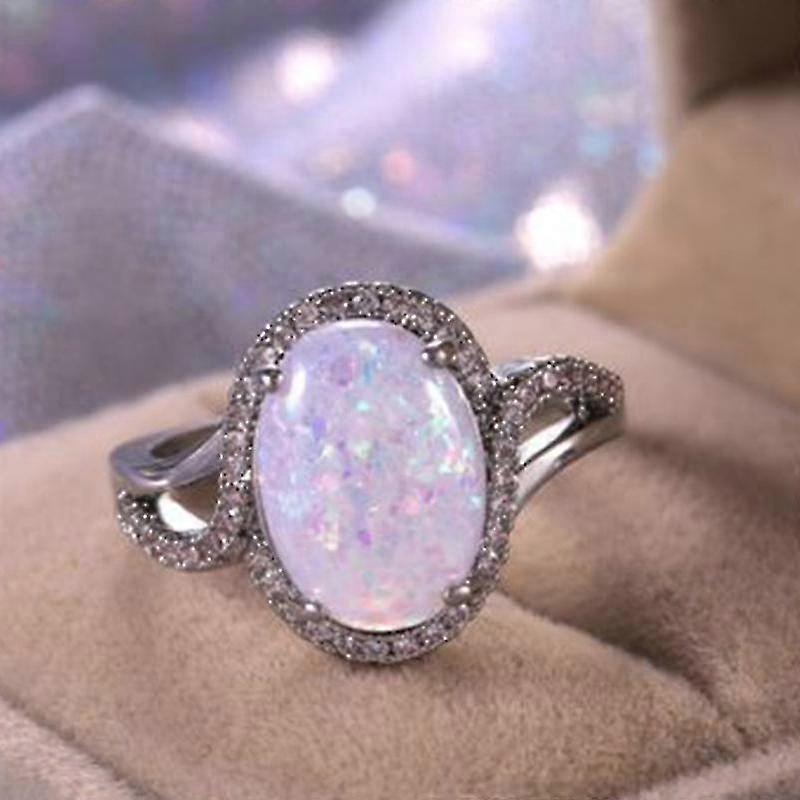 Silver Plated Dot Diamond Set Colored Opal Ring - Ladies Fashion Silver Dot Diamond Colored Opal Ring