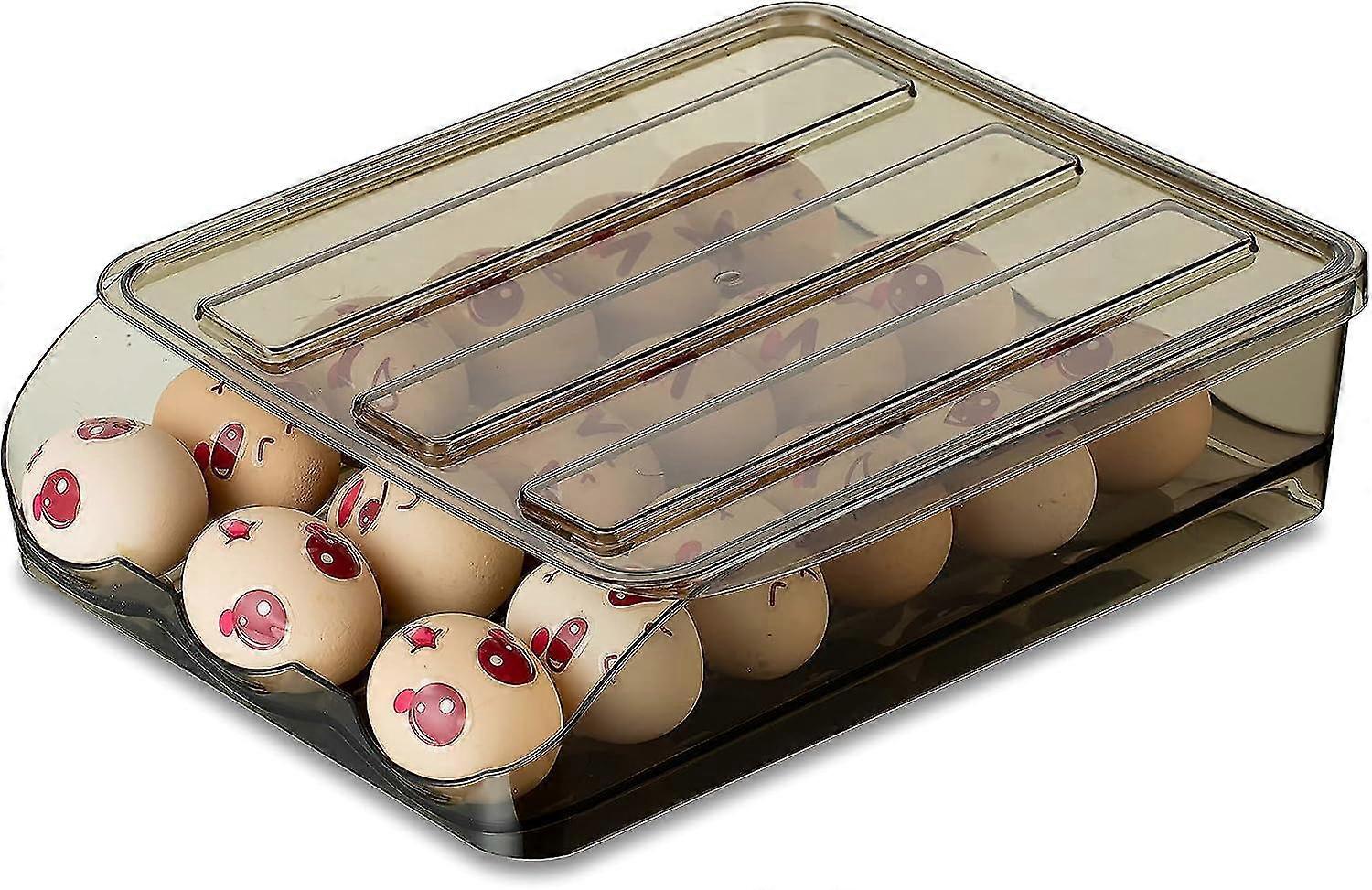 Egg Box With Lid, Stackable Fridge Organizer For 18 Egg Baskets, Transparent Gray