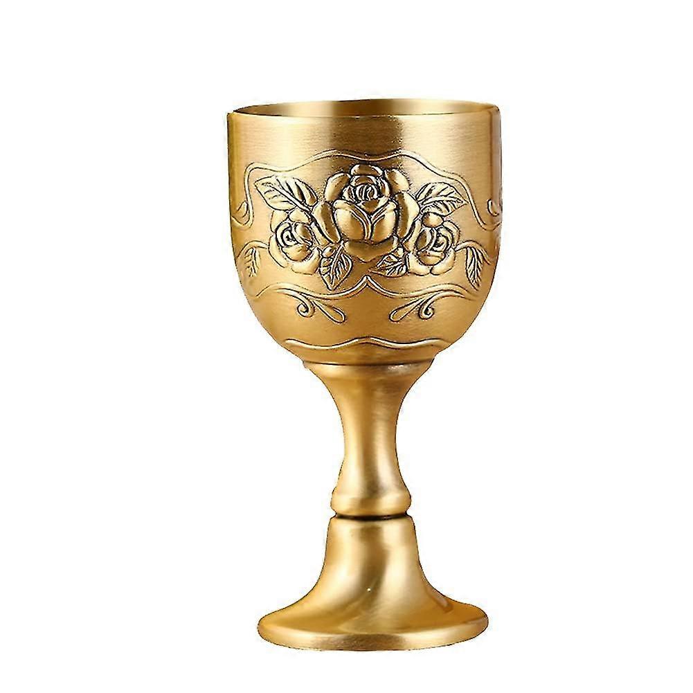 Vintage Bronze Chalice Goblet - Engraved Flower Pattern, Medieval Wine Copper Cup