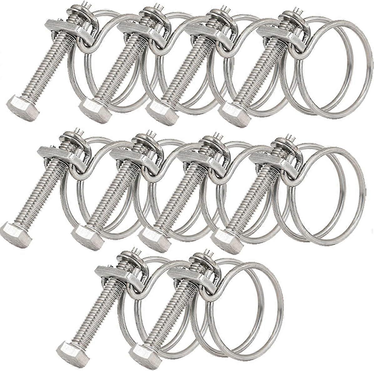 10pcs 48-55mm Double Wire Hose Clamps 3 Meter Band Width 201 Stainless Steel Hose Clamps Universal Plumbing Pipe Fitting Adjustable Hose Hoop