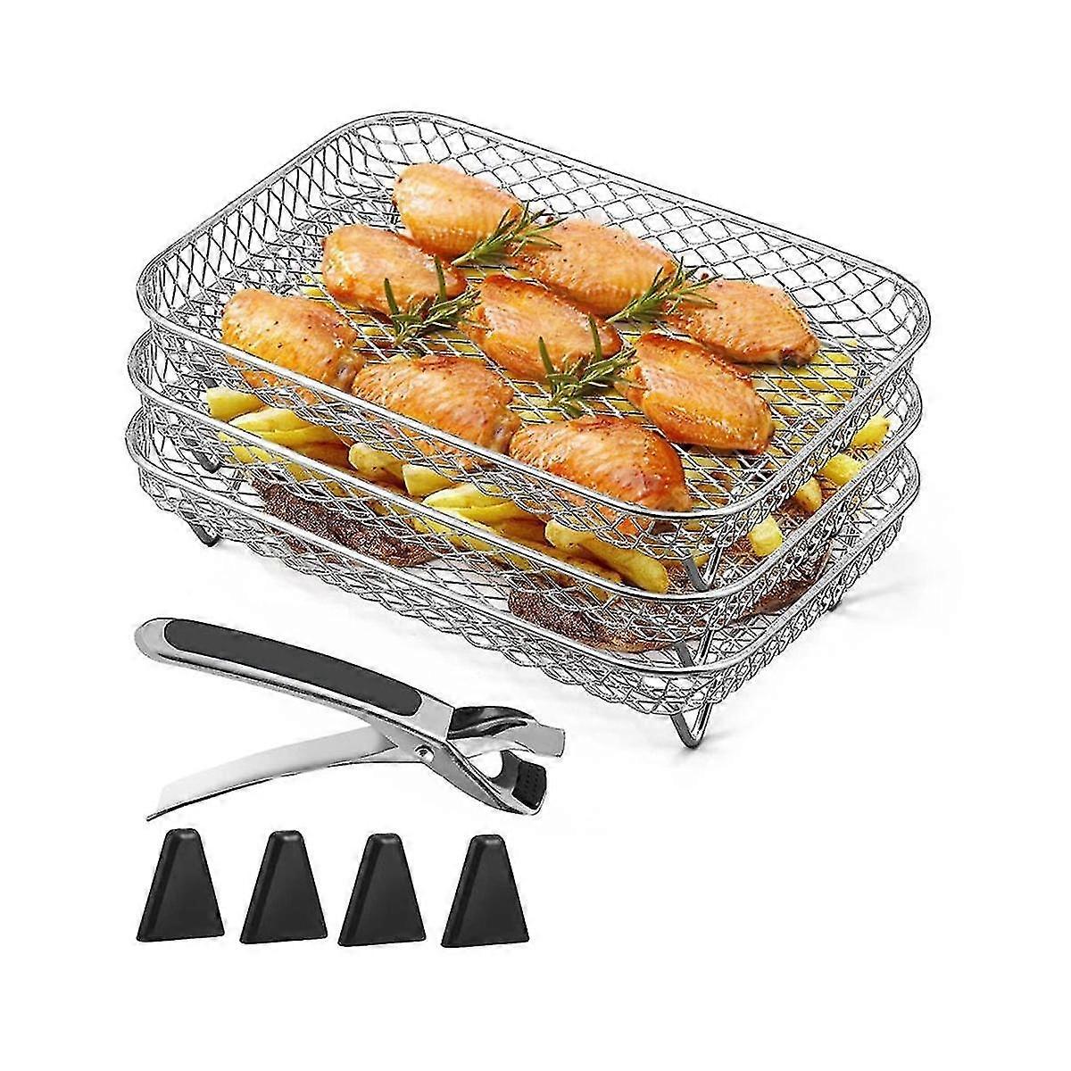 Air Fryer Rack For Ninja Dual Air Fryer, Stackable Stainless Steel Dehydrator Rack, Rectangle Air Fryer Accessories
