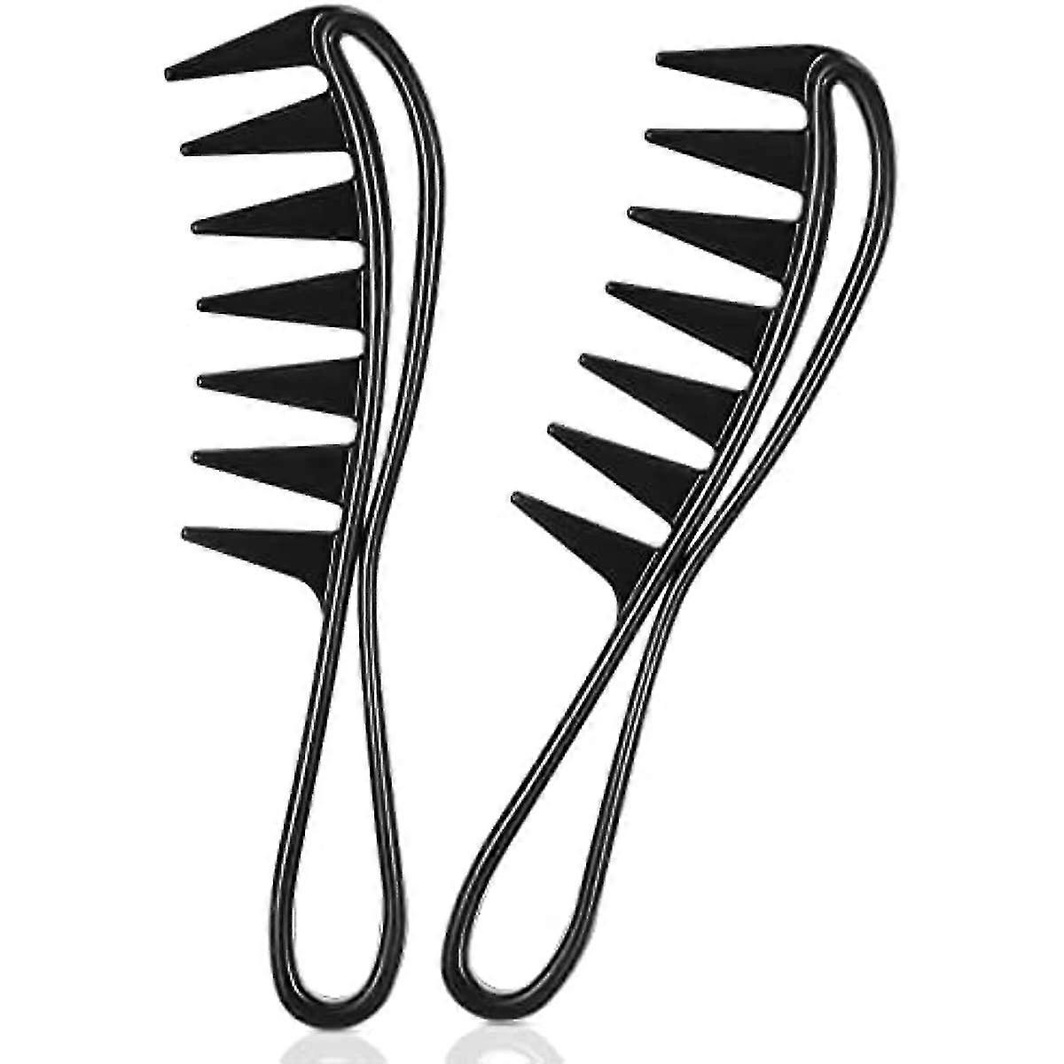 2pcs Curved Combs, Wide Tooth Comb, Curly Hair Comb, Anti-static Hairdressing Comb, Salon Afro Comb With Handle