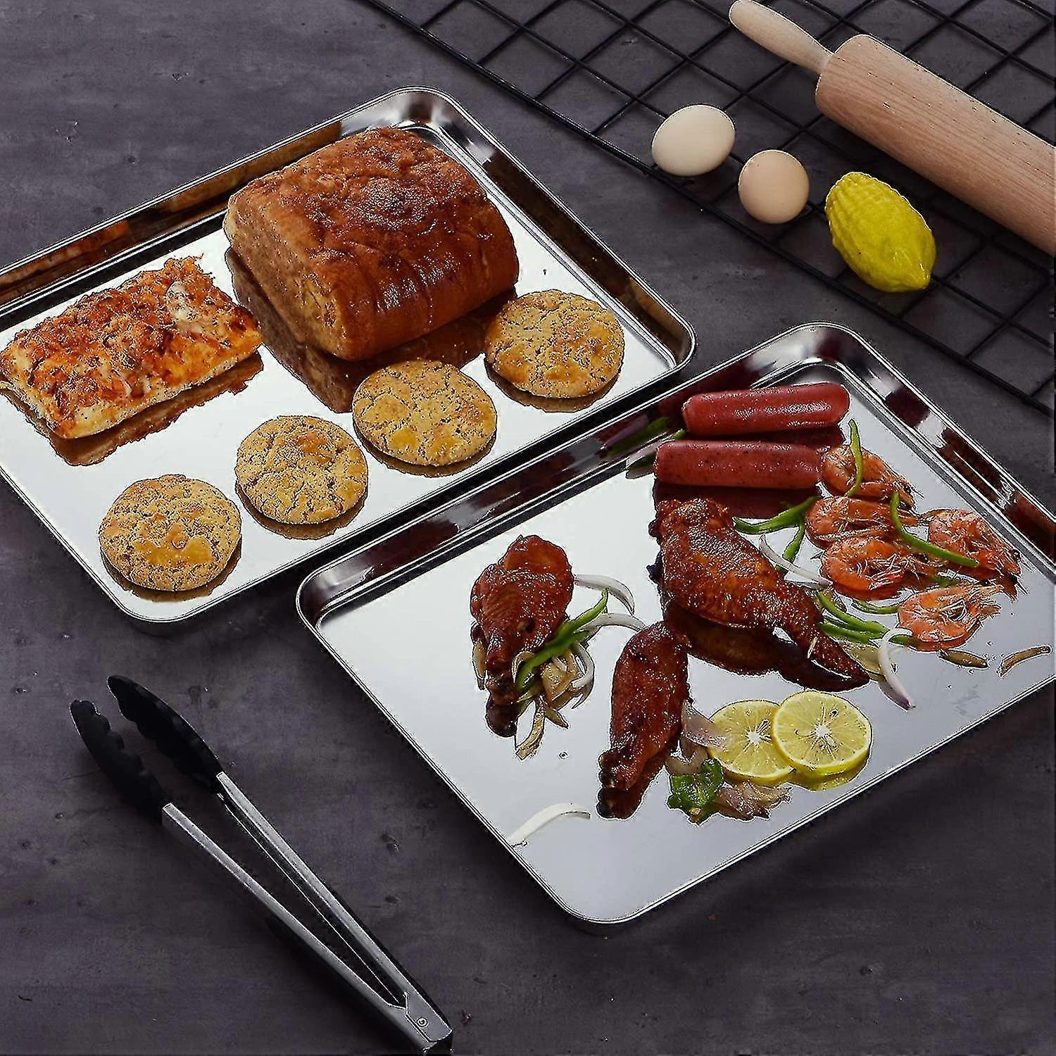 Baking Tray Set Of 2, Stainless Steel Oven Tray, Small+medium