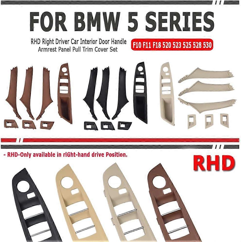 RHD Black Side Door Handle for BMW 5 Series F10 F11,Inner Door Pull Handle Trim Cover Kits Replacement Window Switch Armrest Panel for BMW 520 523 525