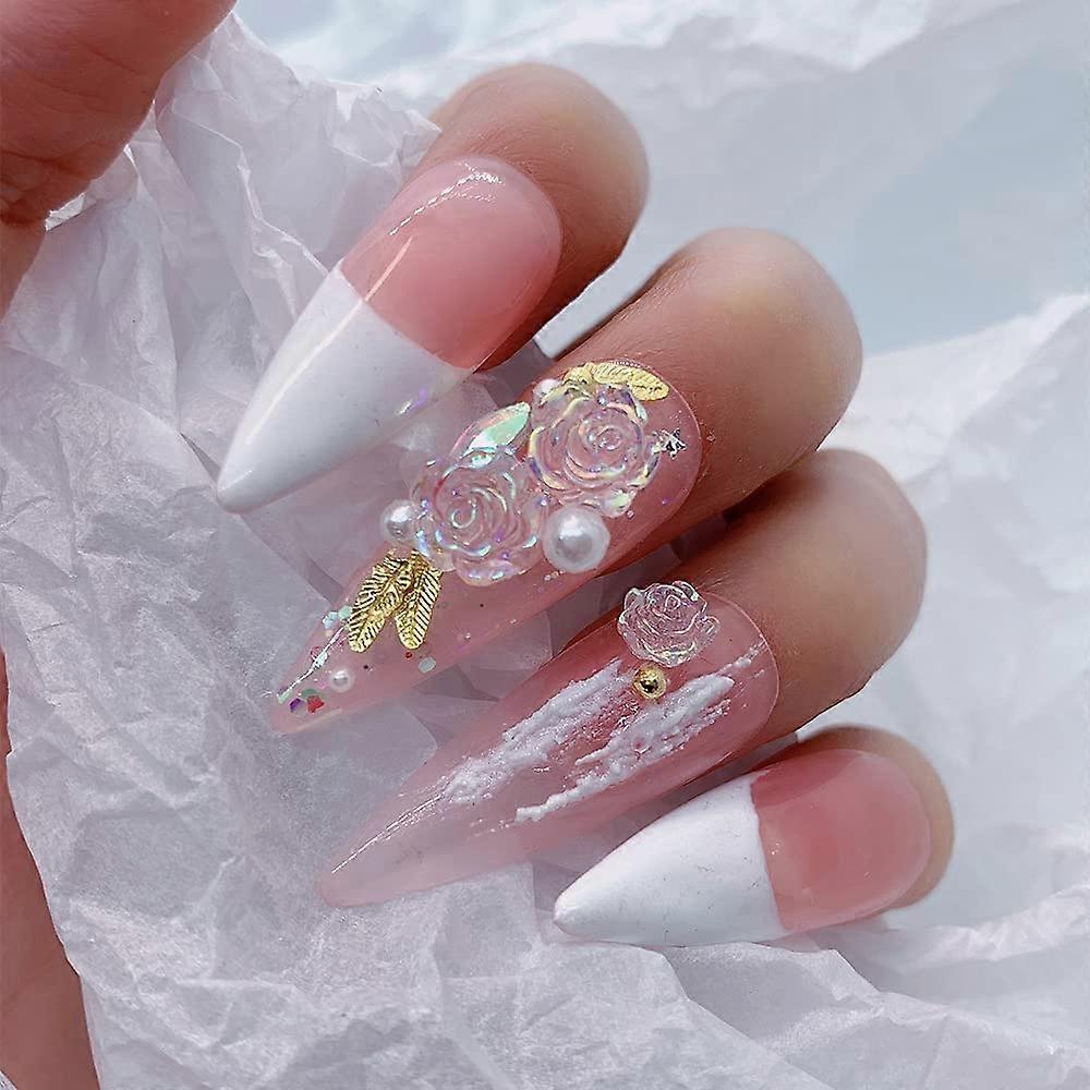 1000 Stück Rosa & Weiße Nagelcharms – Bogenknoten, Blumen, Flatback Perlen Für Nailart, Valentinstag