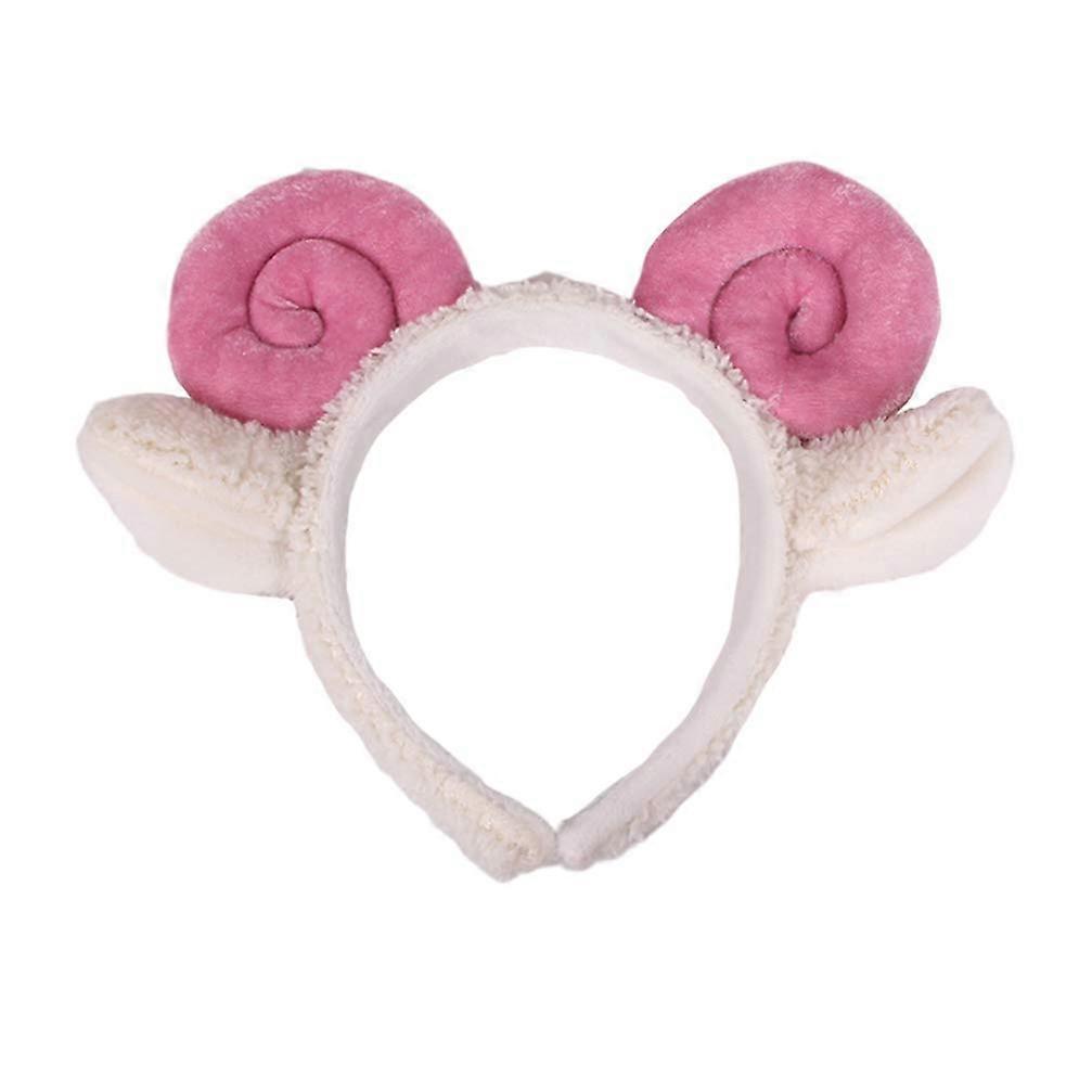Sheep Headband with Sheep Horns And Ears Animal Sheep Costume Accessories (Pink)