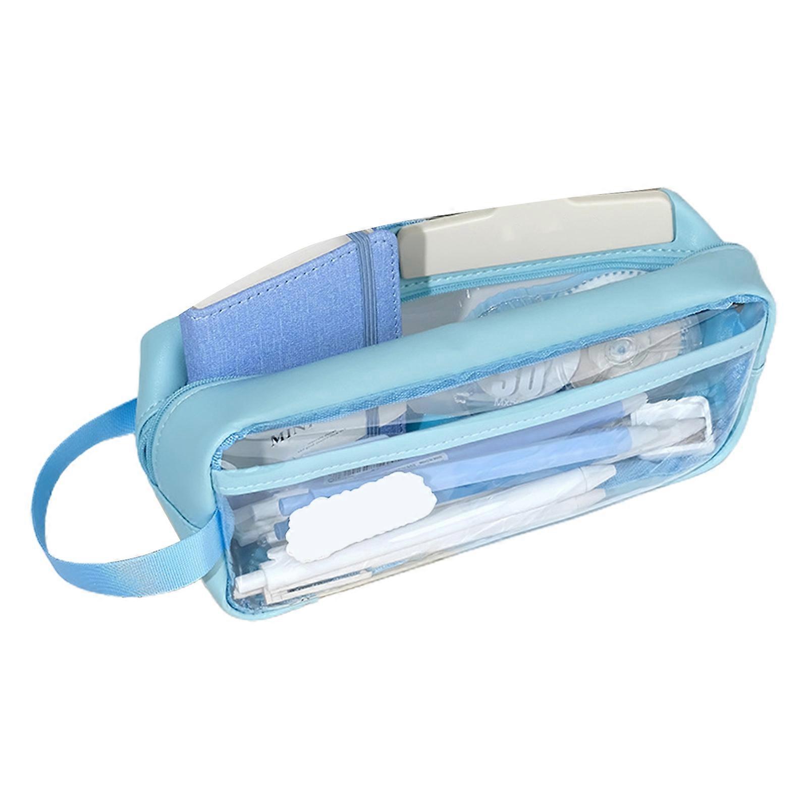 Pencil Case Large Capacity Double Layer Inner Transparent Zipper Closure Waterproof Item Storage PVC Pencil Storage Bag Stationery Container Office Su
