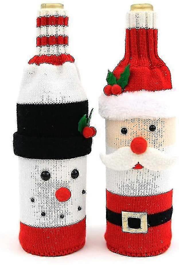 مجموعة من 2 جميلة اليدوية عيد الميلاد زجاجة النبيذ يغطي