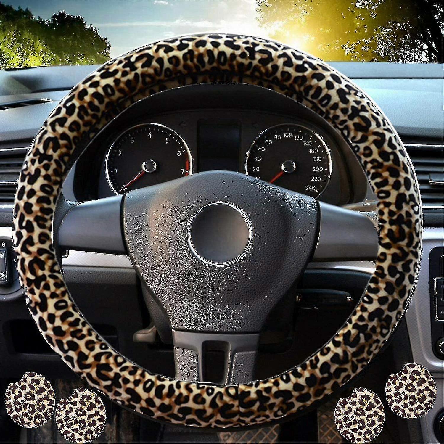 Leopard Print Lenkradabdeckung für Damen, Leopard Lenkradabdeckungen, Leopard Autozubehör Beige-
