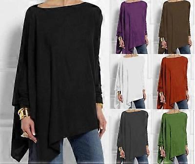 Women's Long Sleeve Irregular Hem Solid Pullover T-shirt