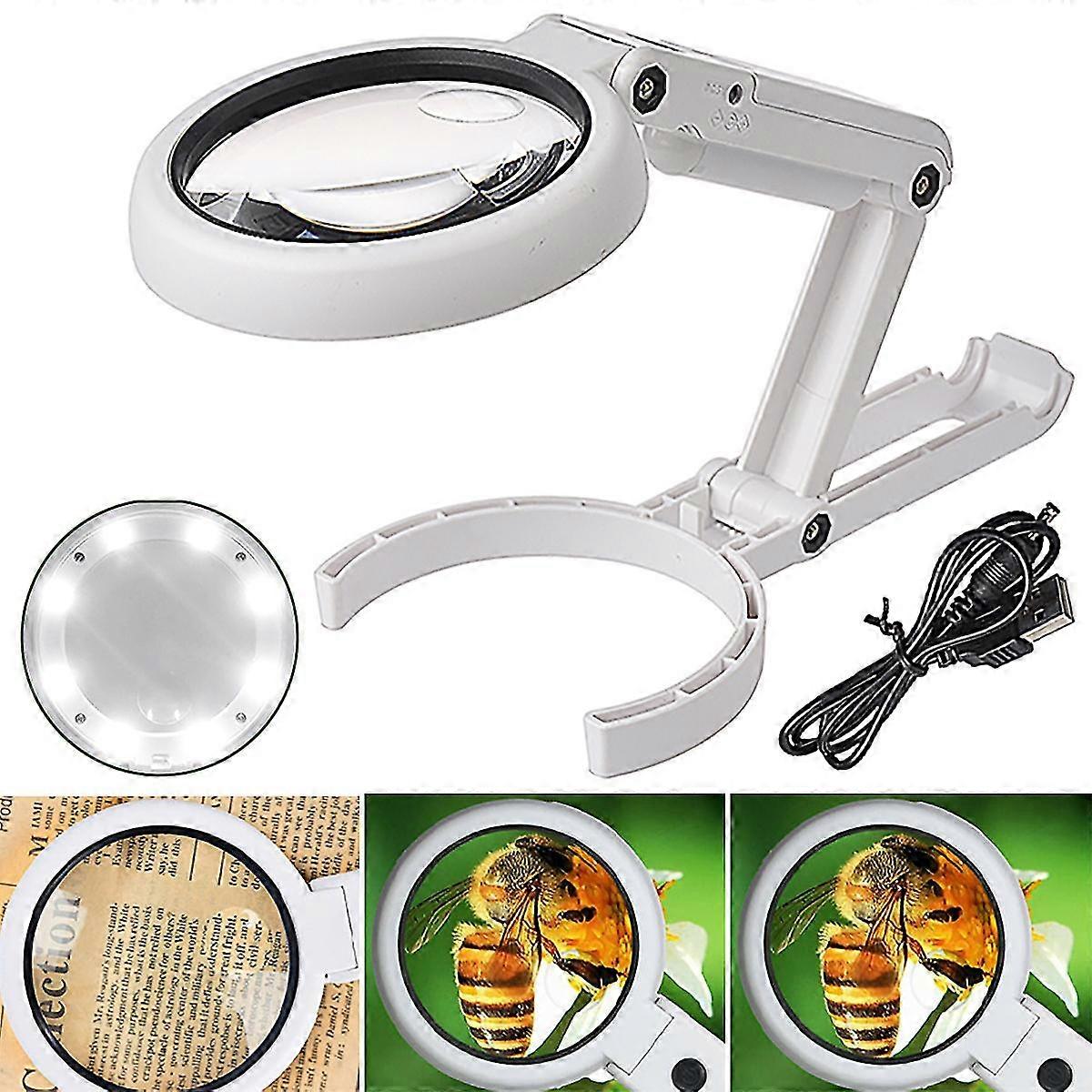 8 Led Lights Magnifying Magnifier Glass With Stand Clamp