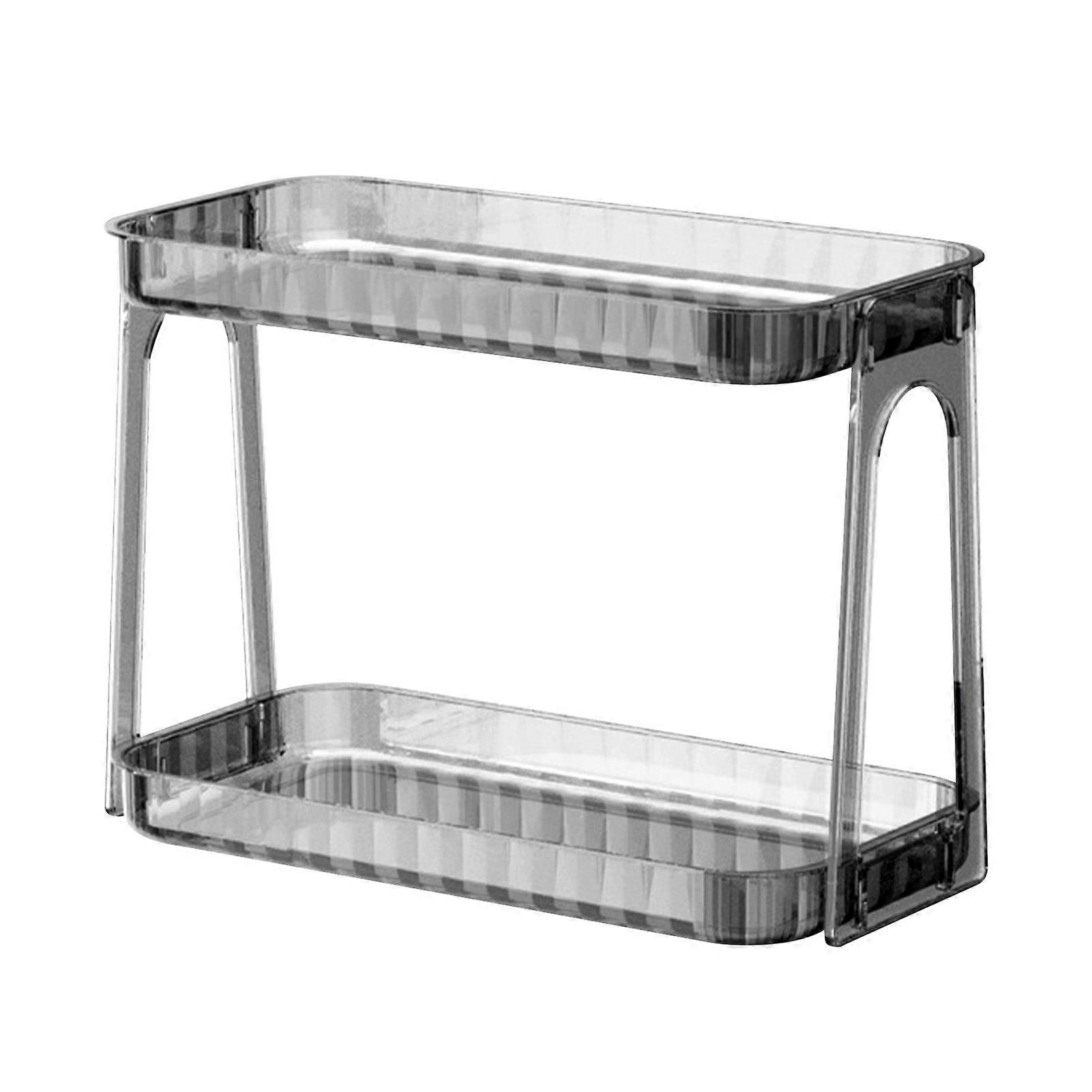 Cosmetic Storage Rack Double Layer Clear Detachable Modern Countertop Cosmetic Organizer for Dressing Table Smoke Gray