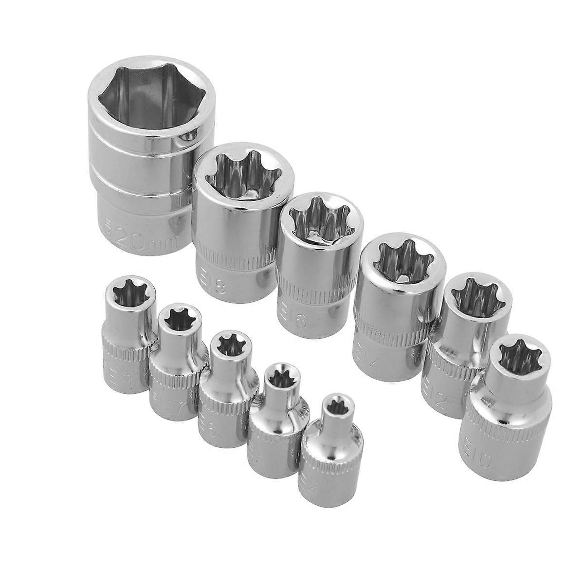 11 Pcs Stainless Steel Drill Bit Metric Wrenches Auto Drill Bits Metal Car Maintenance Socket Sets Spline Socket Set