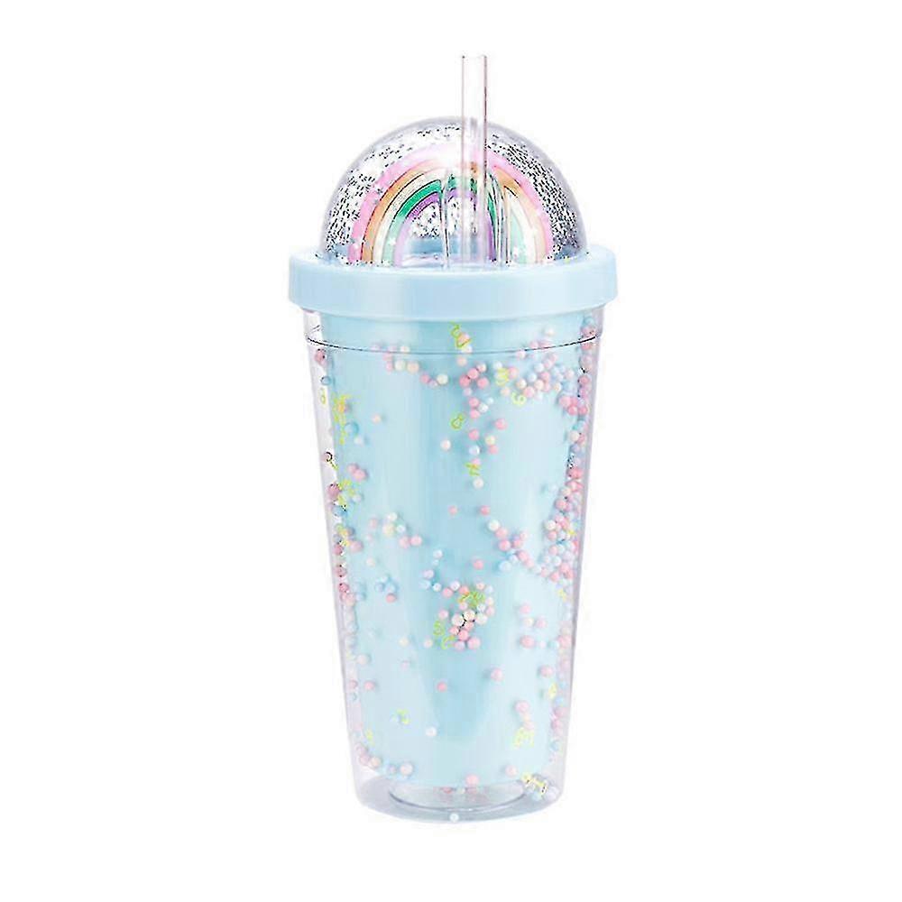 Rainbow Plastic Double Wall Drinking Cup Kettle With Straw And Lid