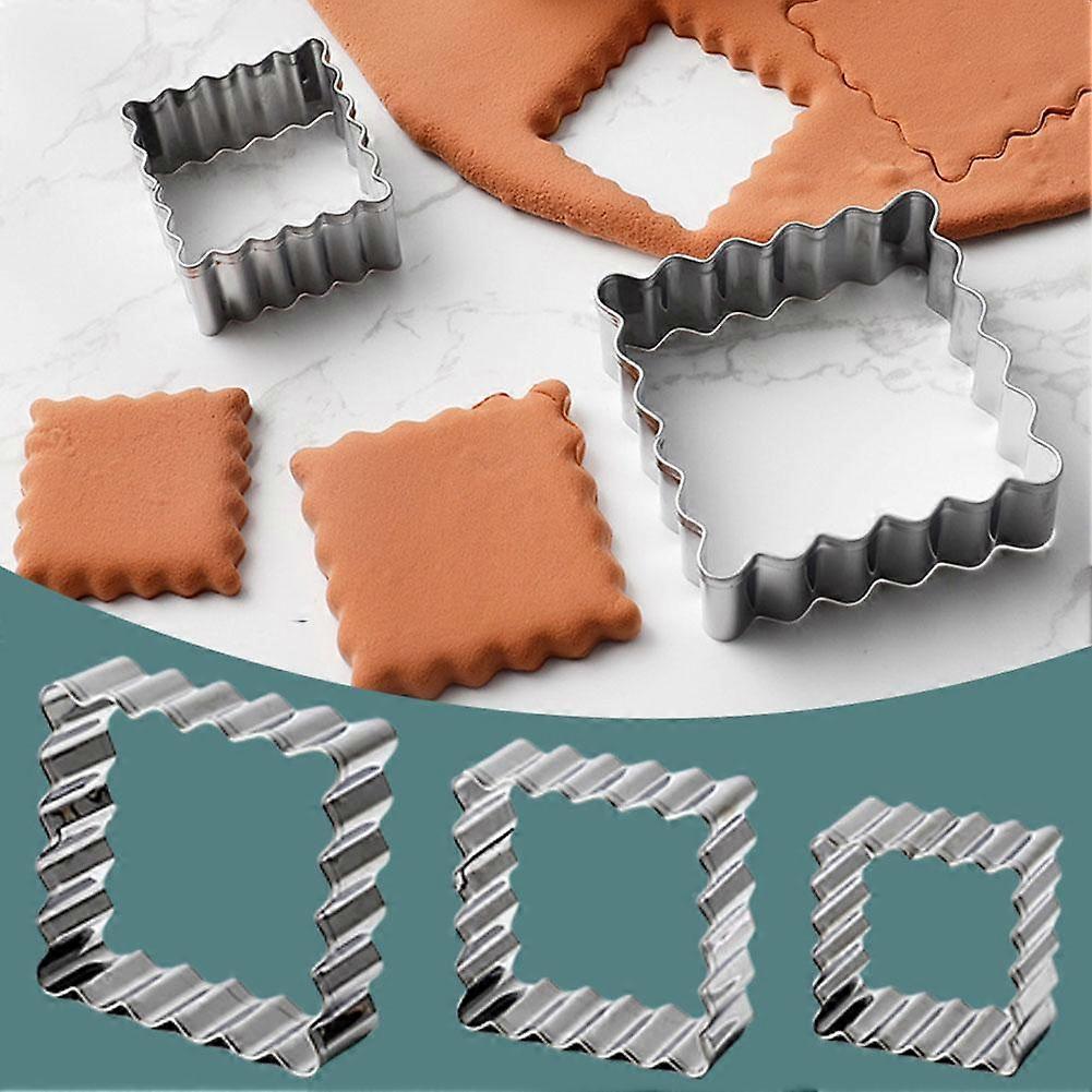 3 st fyrkantiga kakformar i rostfritt stål, rektangulära kexformar