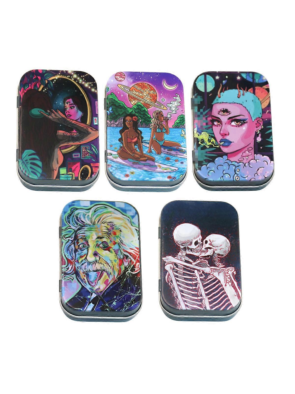 1Pc Fashion Pattern Cigarette Case, Flip Tinplate Smell Proof Herb Box, Portable Waterproof And Grass Jar, Smoking Accessories Storage Can.,Cover