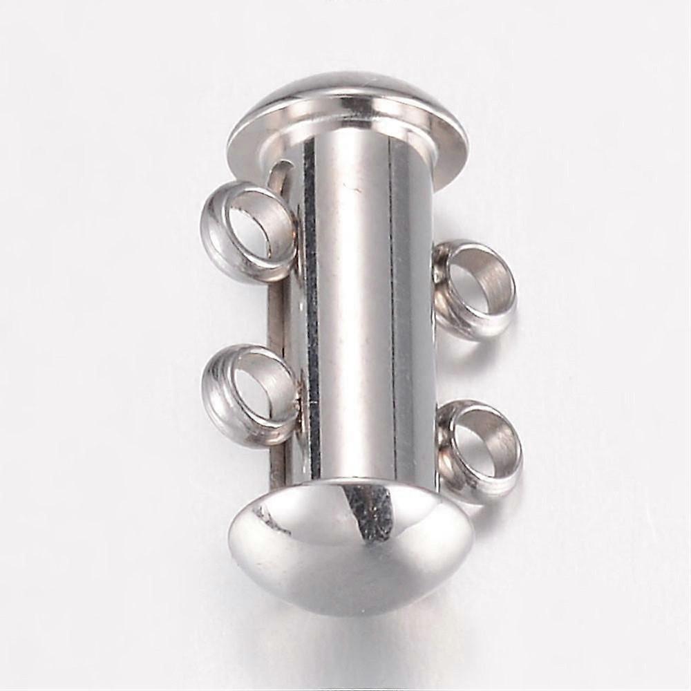 Tarnish Resistant 304 Stainless Steel Slide Lock Clasps Peyote Clasps 2 Strands 4 Holes Tube Stainless Steel Color 15x10x6.5mm Hole: 1.8mm