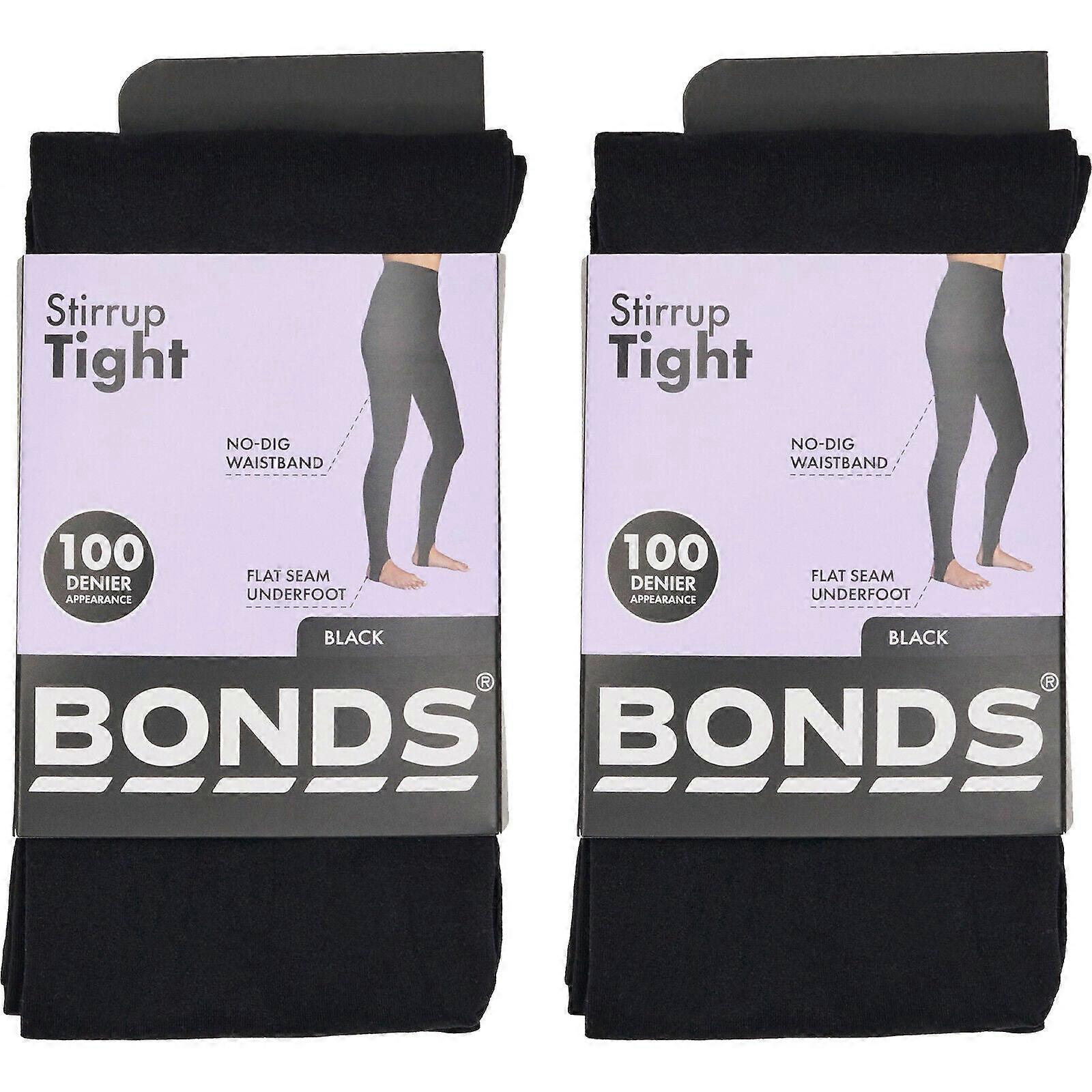 2 Pack Bonds Womens Stirrup Tights Stockings Pantyhose Leggings 100 Denier Black Hxkc1n Bulk