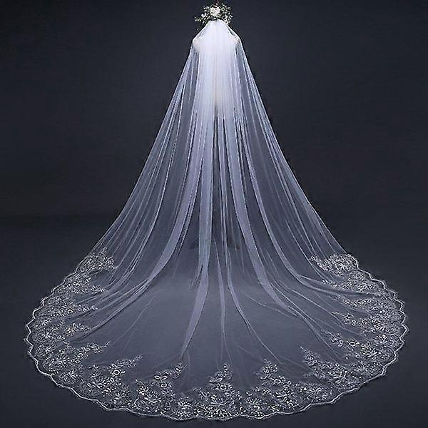 Floral Lace Trim Wedding Veil