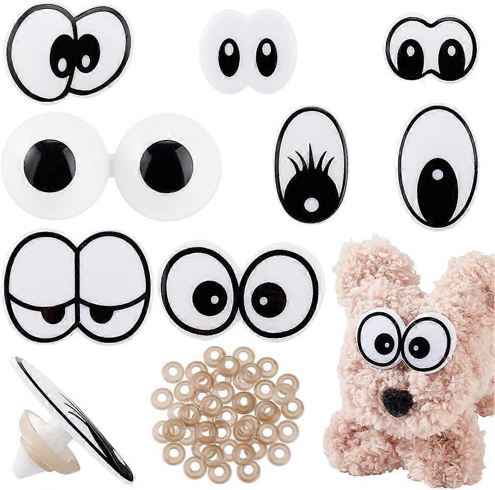 AHADERMAKER 8 styles Cute Plastic Craft Safety Eyes with Spacer Doll Craft Eyes Mixed Color Oval Doll Eye Patch for DIY Sewing Craft Puppet Bear Doll