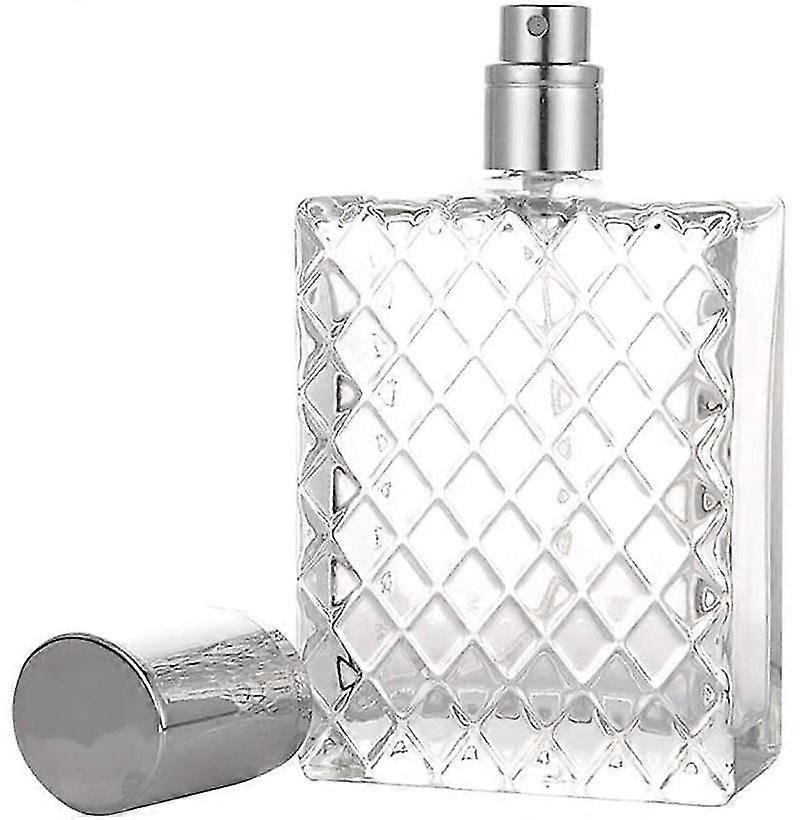 Square Bottle, Square Clear Glass Bottle To Fill Yourself, With Perfume Atomizer And Cap, Refillable For 100ml, Travel Accessories