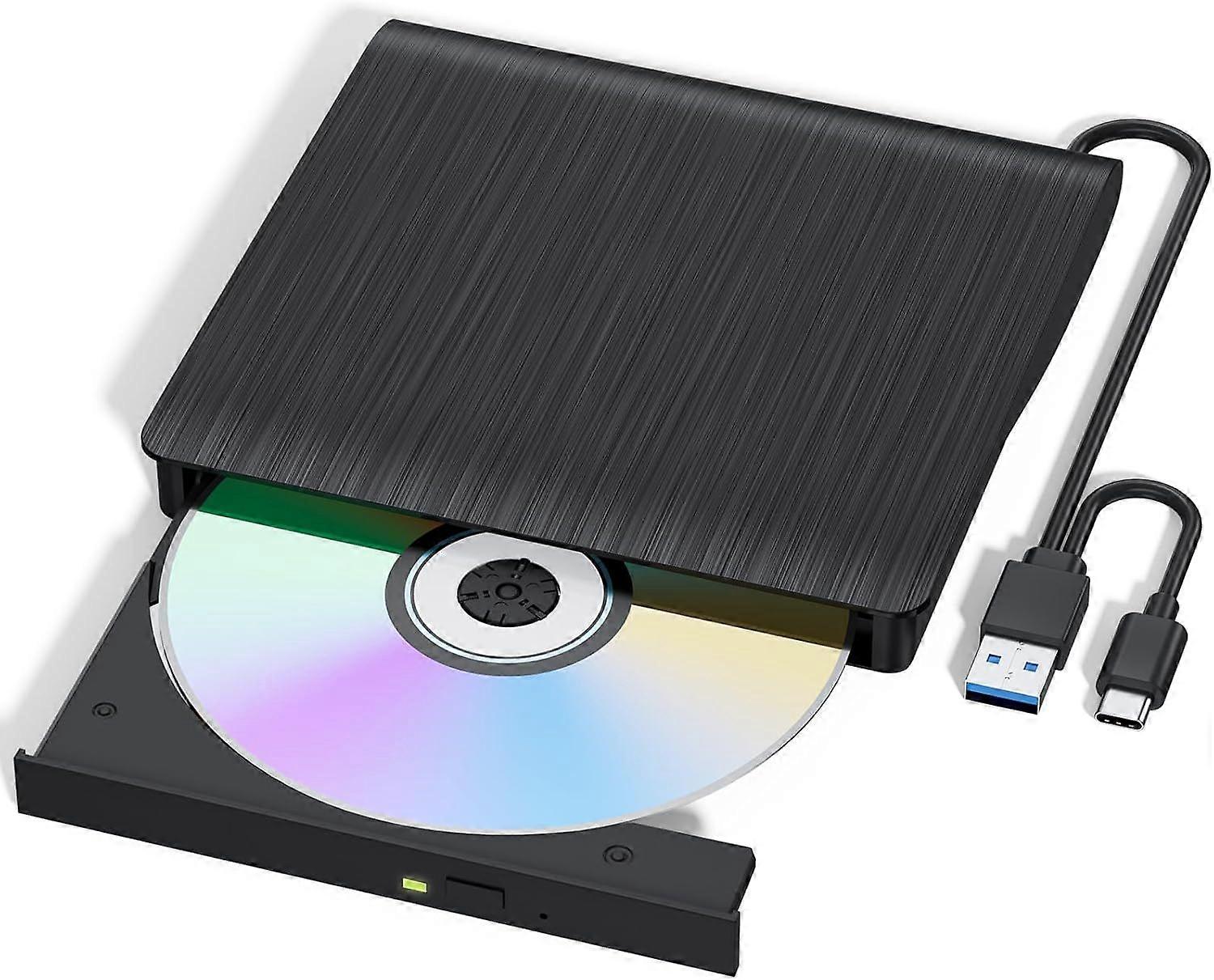 External CD/DVD Drive,YUYSAN D999-A USB 3.0 & Type-C CD Burner, Portable DVD Player for Laptop (2 in 1 USB A&C)