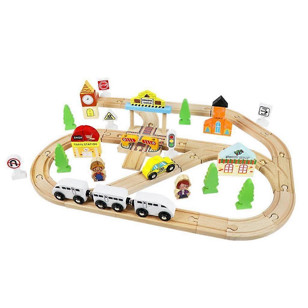 Train Railway Set Toy Traffic Signs Tree Wood Construction Toy for Preschool