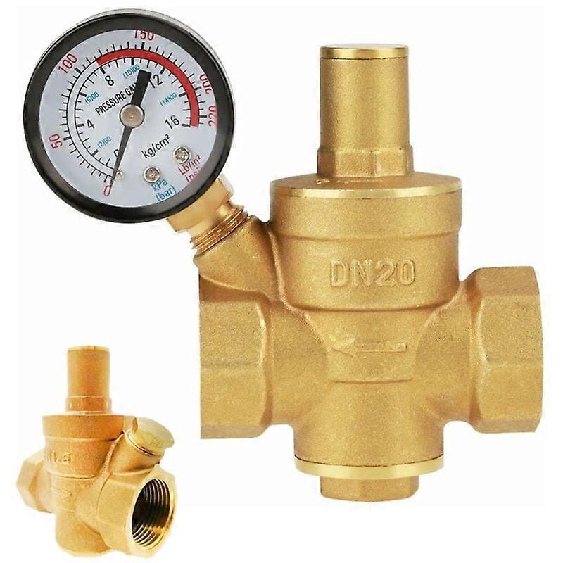 Brass Water Pressure Reducer Valve with Manometer, DN20 Adjustable