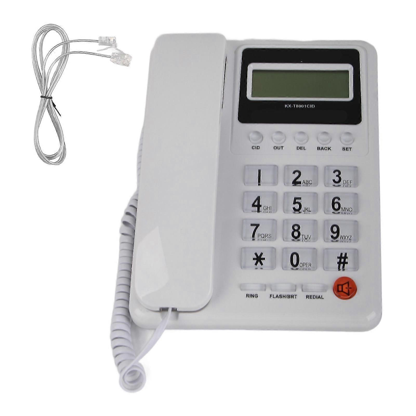 Desktop Wired Phone with LCD Display, Redial Function - KXT8001CID, FSK DTMF (White)