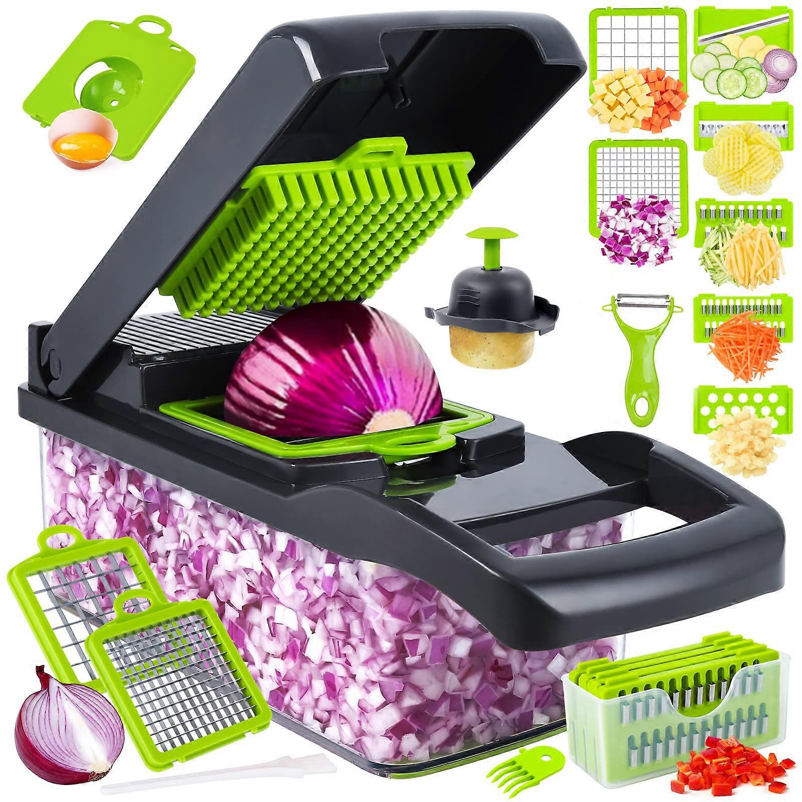 Vegetable chopper 14 in 1 multifunctional with 8 blades gray container