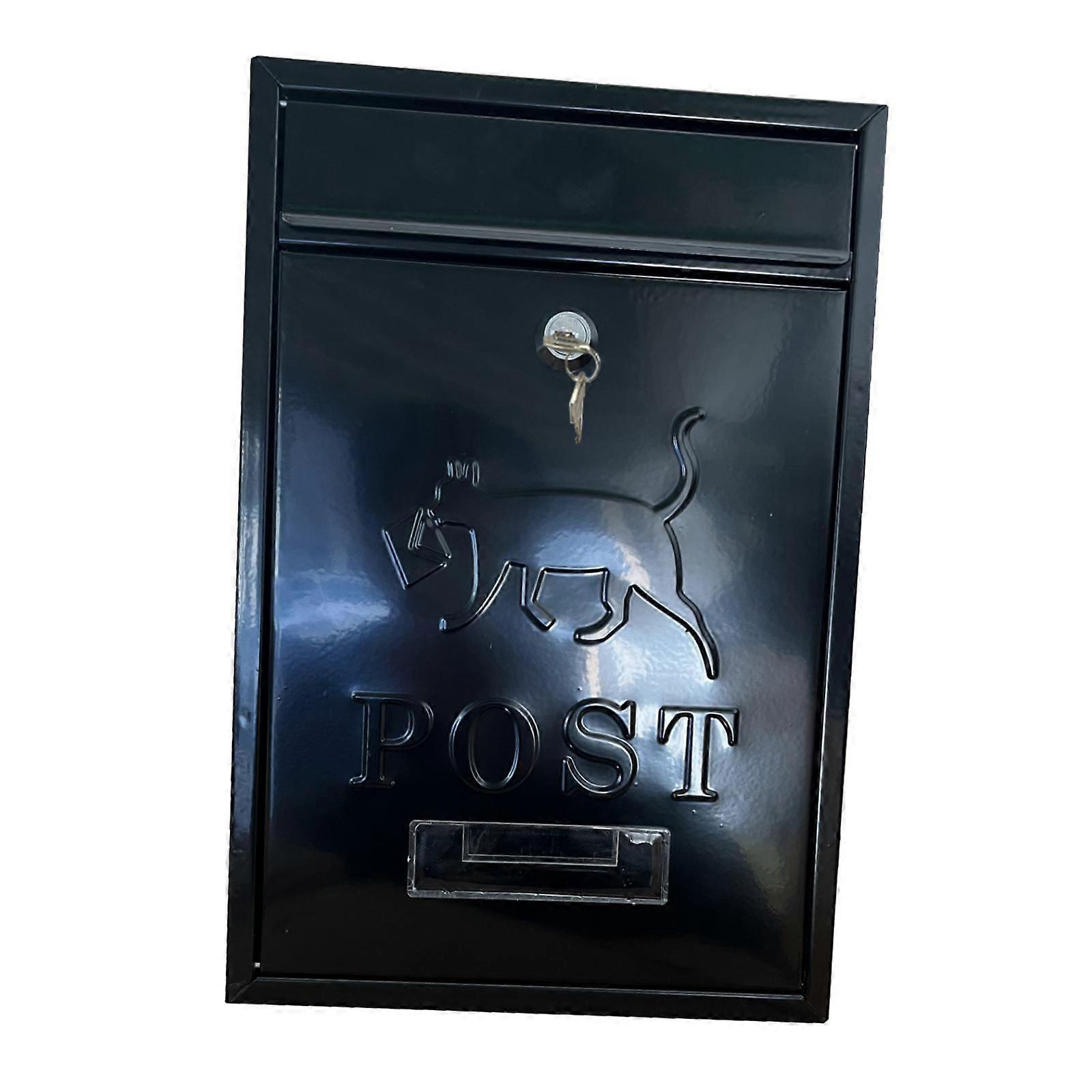Wall Mounted Mailbox Lockable Iron Windproof Mail Box for Gate External Door Black