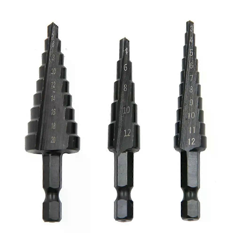 Black Hexagonal Shank Straight Slot Ladder Drill Bit Reaming And Hole Opening Blackened Pagoda Drill Tool Set