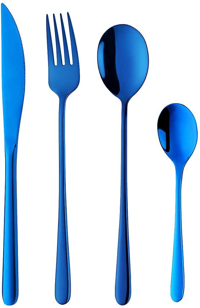 4 Pieces Stainless Steel Tableware Dinner Knife, Fork, Spoon, Tea Spoon Cutlery Blue