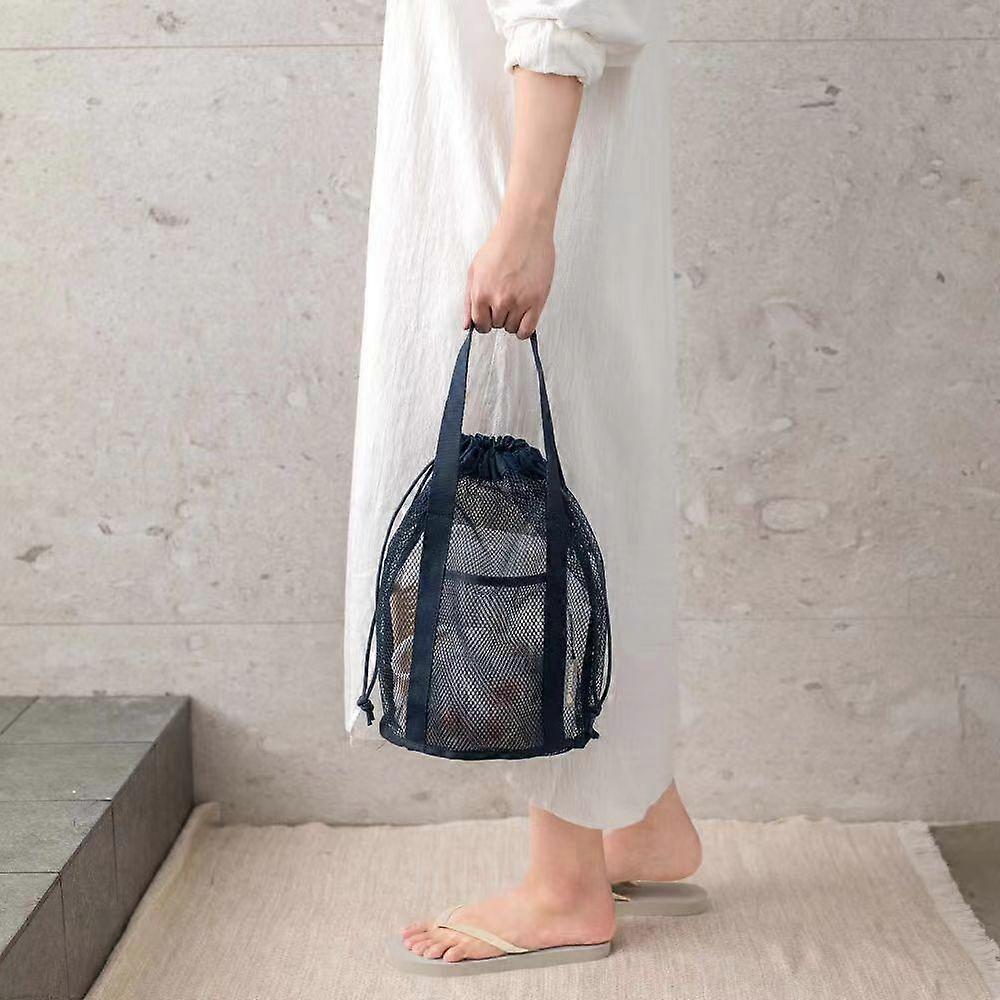 Travel Large Capacity Mesh Nylon Cosmetic Bag Organizer Foldable Casual Mesh Drawstring Bags Rope Bundle Pocket Swim Washing Bag