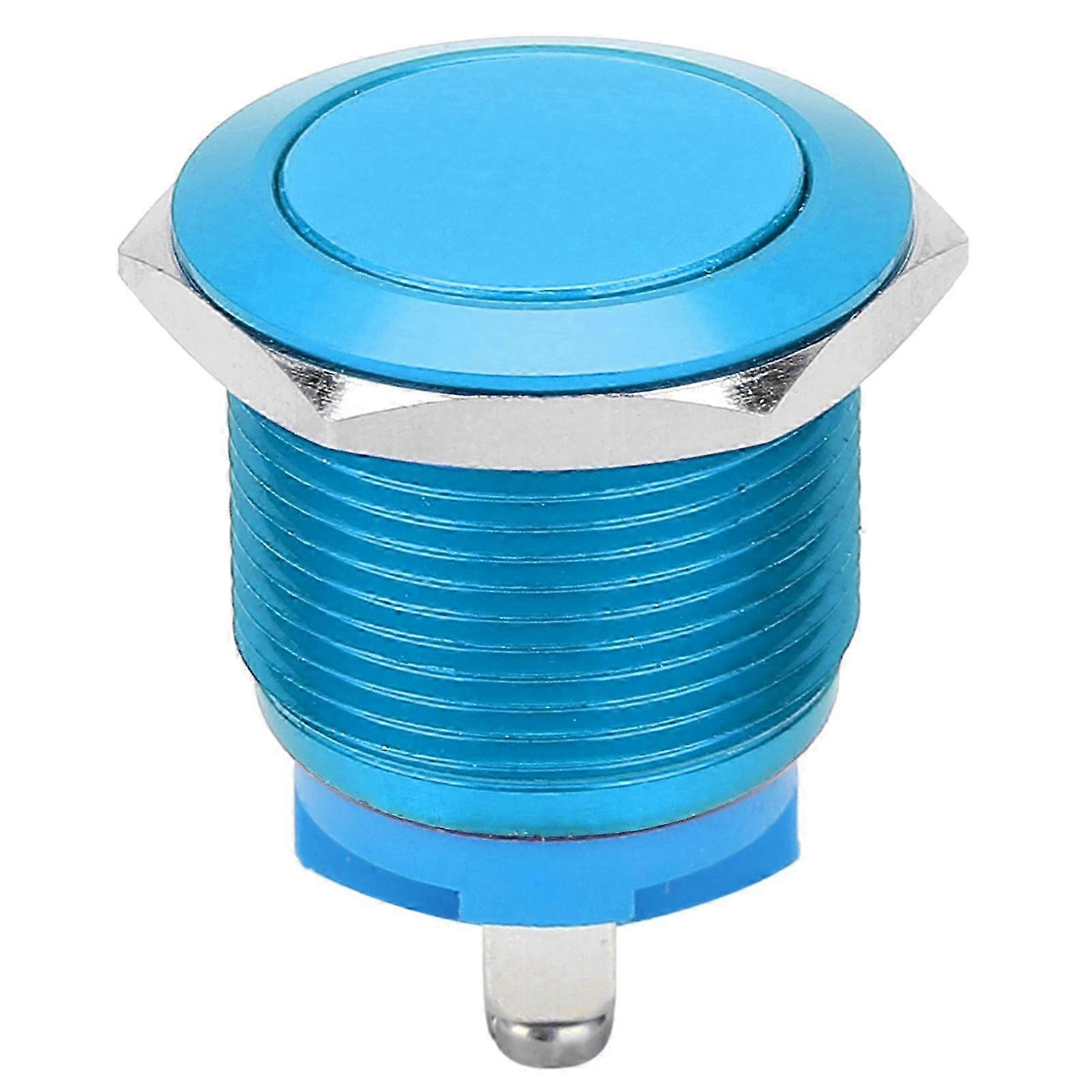 Metal Push Button Switch Flat Head Full Oxidation SelfReset Jog Screw Foot Power Control 19mm(Blue )
