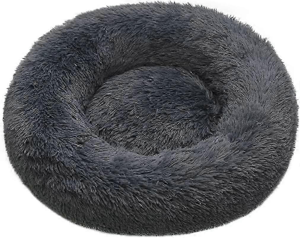 Cat Bed Cuddler, Round Plush Portable Non-Slip and Machine Washable Cushion Pet Nest for Warming Calming for Small Dogs Kittens (Dark Grey 50cm)