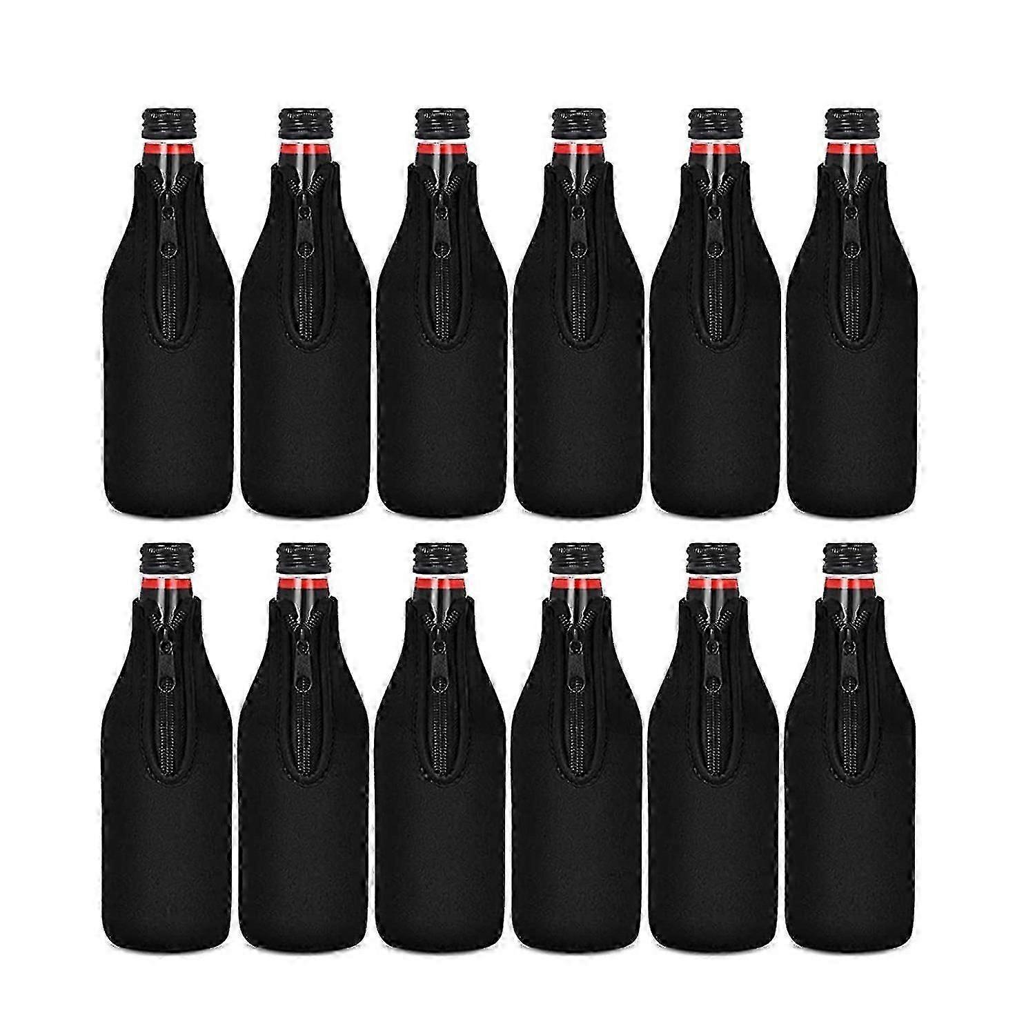 Neoprene Beer Bottle Cooler Sleeves - 12 Pack - Keep Drink Cold - Zip-up Insulated Sleeve Cover