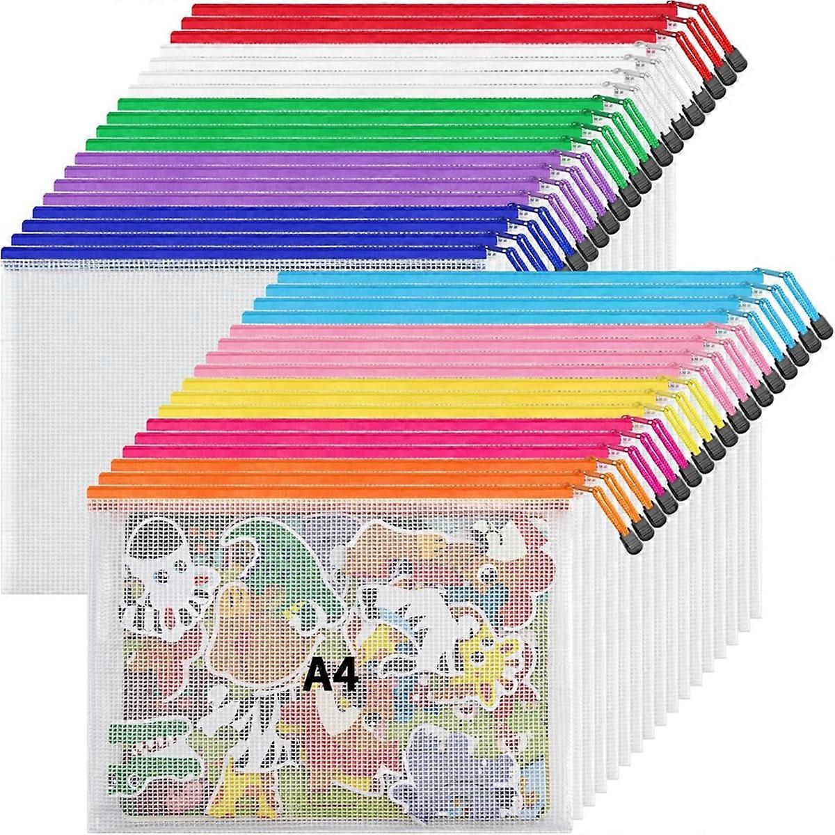 10 Colors Zipper Mesh Document Bag A4 Letter Size Mesh Bag, Waterproof Document Zipper Bag,36PCS